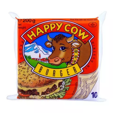 Happy Cow Slice Cheddar Cheese 10's, 200g