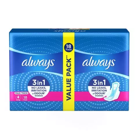Always Sanitary Pads Maxi Thick, 18's