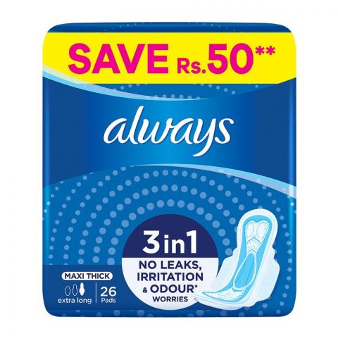 Always Sanitary Pads Maxi Thick E/L Trio, 26's 