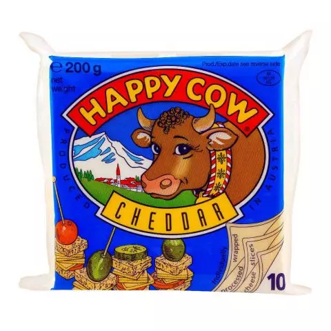 Happy Cow Slice Cheddar Cheese 10's, 200g