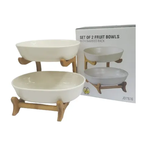 Fruit Bowls Set With Bamboo Rack, JD7876