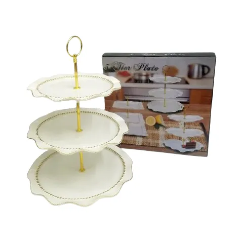 Three Floor Cake Plate Square Golden, 3's